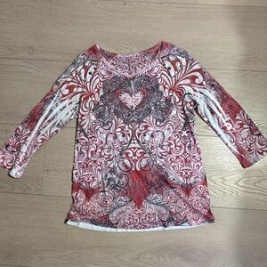 Style & Co. Red and White Swirl Blouse